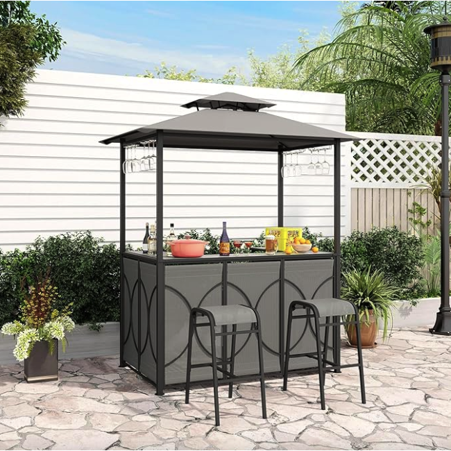 Комплект Costway Naro с грилем и 2 барными стульями серый