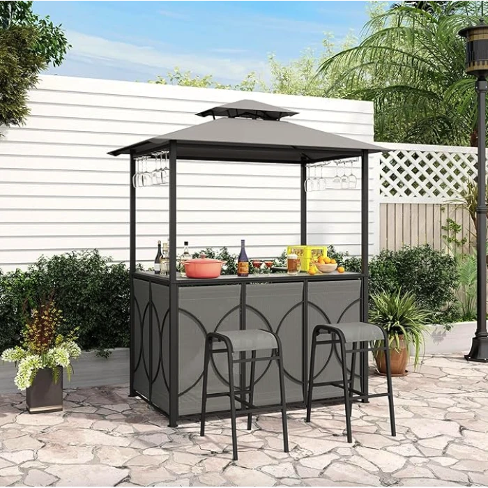 Комплект Costway Naro з грилем і 2 барними стільцями сірий