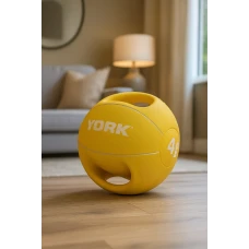 М'яч медбол 4кг York Fitness із двома ручками, жовтий