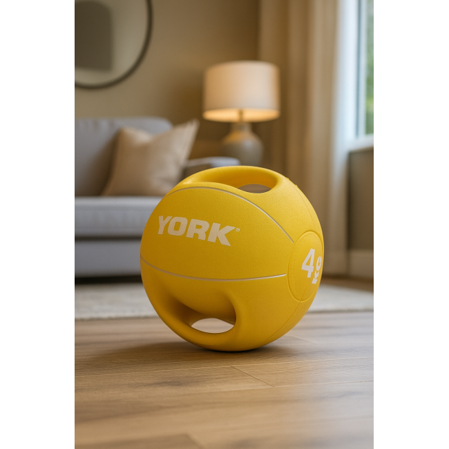 М'яч медбол 4кг York Fitness із двома ручками, жовтий