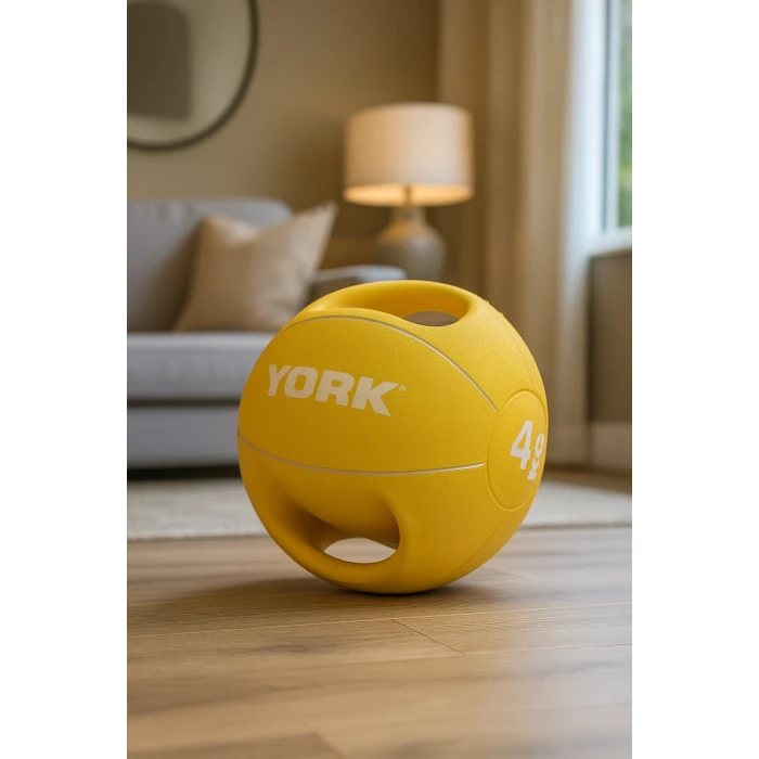 М'яч медбол 4кг York Fitness із двома ручками, жовтий