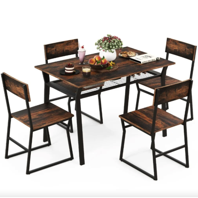 Комплект меблів Costway Merax обідній стіл з стільцями в стилі Loft коричневий