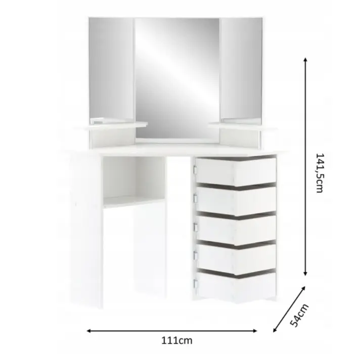 Туалетний столик Chomik TRIO кутовий з дзеркалом білий