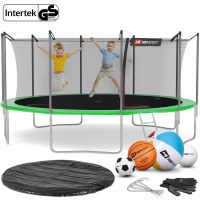 Батут Hop-Sport 16ft (488см) зеленый с внутренней сеткой.