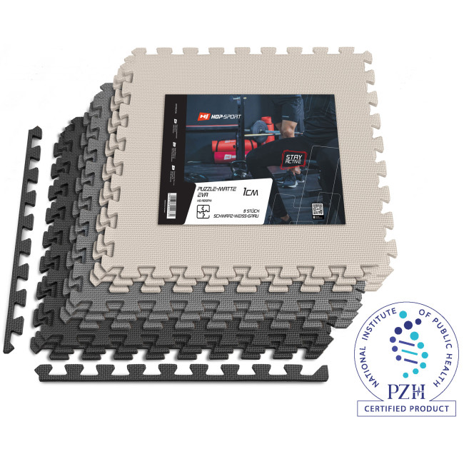 Мат-пазл Hop-Sport EVA 1см HS-A010PM - 9 частей черный/белый/серый