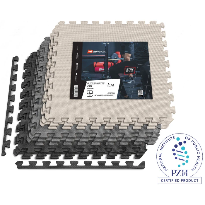 Мат-пазл Hop-Sport EVA 1см HS-A010PM - 9 частин чорний/білий/сірий