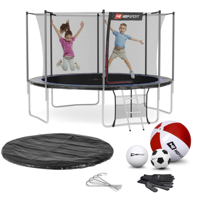 Батут Hop-Sport 12ft (366см) черно-синий с внутренней сеткой