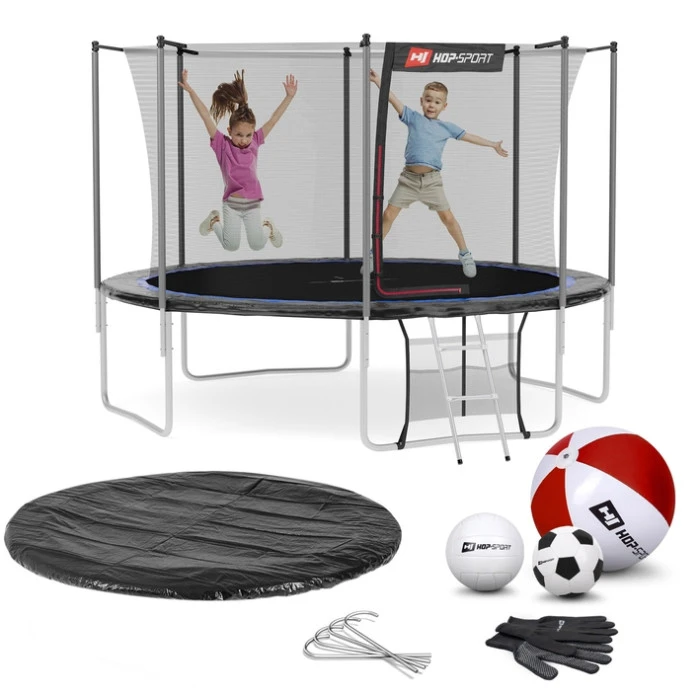 Батут Hop-Sport 12ft (366см) чорно-синій з внутрішньою сіткою