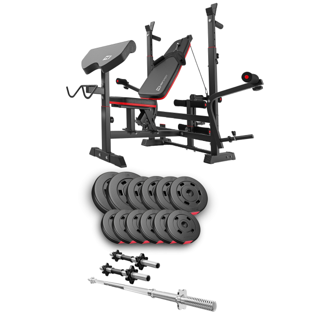 Набір Hop-Sport Premium 38кг з лавою HS-1075 Pro, штангою та гантелями