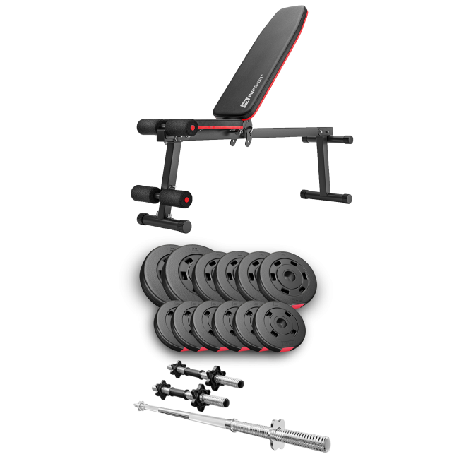 Набір Hop-Sport Premium 38кг з лавою HS-1010 Pro, штангою та гантелями