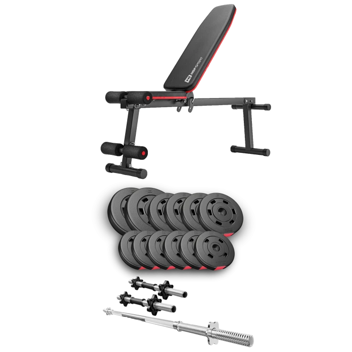 Набір Hop-Sport Premium 38кг з лавою HS-1010 Pro, штангою та гантелями