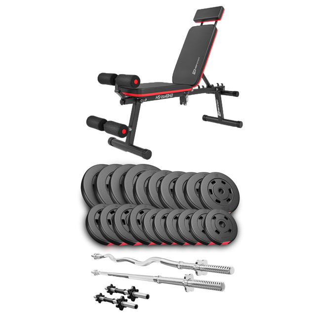 Набор Hop-Sport Premium 105кг со скамьей HS-2040 HB, штангами и гантелями.