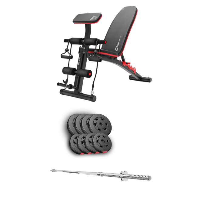 Набор Hop-Sport Premium 39кг со скамьей HS-1035 и штангой