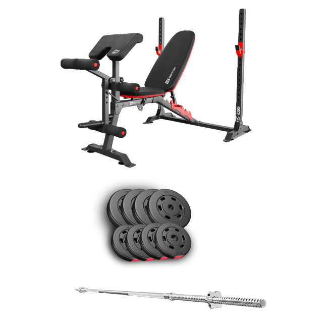 Набор Hop-Sport Premium 39кг со скамьей HS-1095 и штангой
