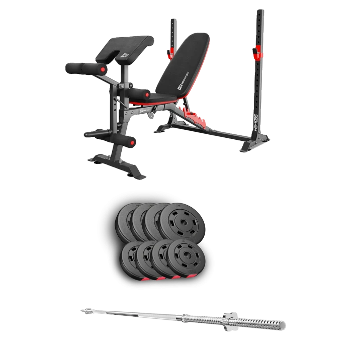 Набор Hop-Sport Premium 39кг со скамьей HS-1095 и штангой