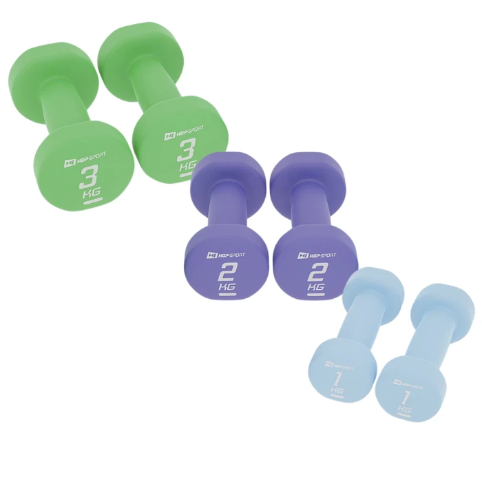 Набор круглых фитнес гантелей HS-V121DRS с подставкой 12кг разноцветные.
