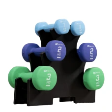 Набор круглых фитнес гантелей HS-V121DRS с подставкой 12кг разноцветные.