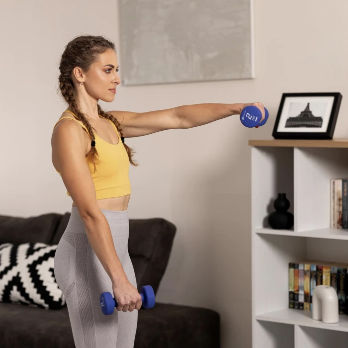 Набор круглых фитнес гантелей HS-V121DRS с подставкой 12кг разноцветные.