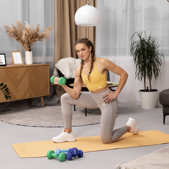 Набор круглых фитнес гантелей HS-V121DRS с подставкой 12кг разноцветные.