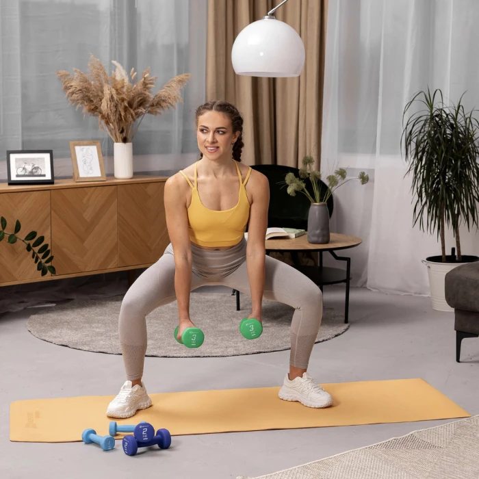 Набор круглых фитнес гантелей HS-V121DRS с подставкой 12кг разноцветные.