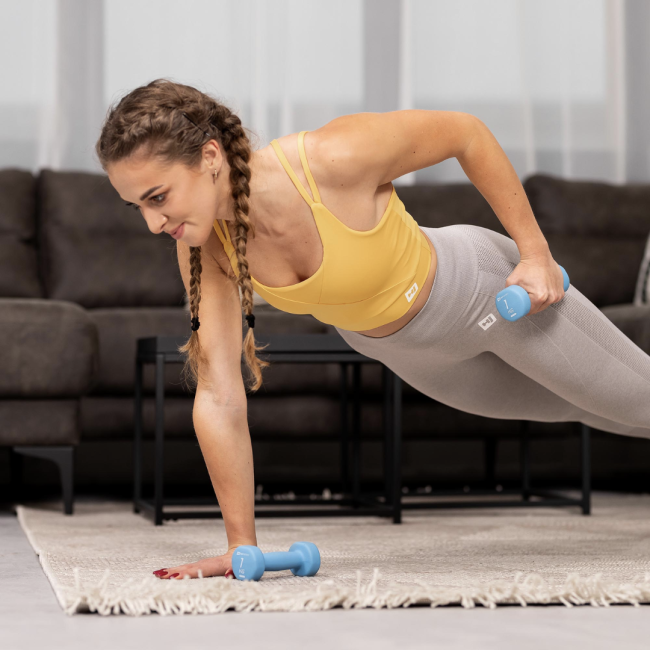 Набір круглих фітнес гантелей HS-V121DRS з підставкою 12кг різнокольорові