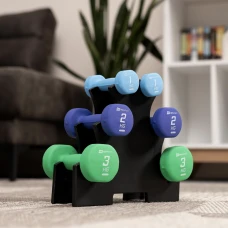 Набор круглых фитнес гантелей HS-V121DRS с подставкой 12кг разноцветные.