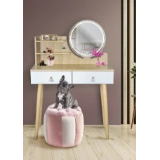 Туалетный столик Jumi Scandi LED подсветка, с ящиками, кожаные ручки, светлый бук