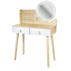 Туалетный столик Jumi Scandi LED подсветка, с ящиками, кожаные ручки, светлый бук