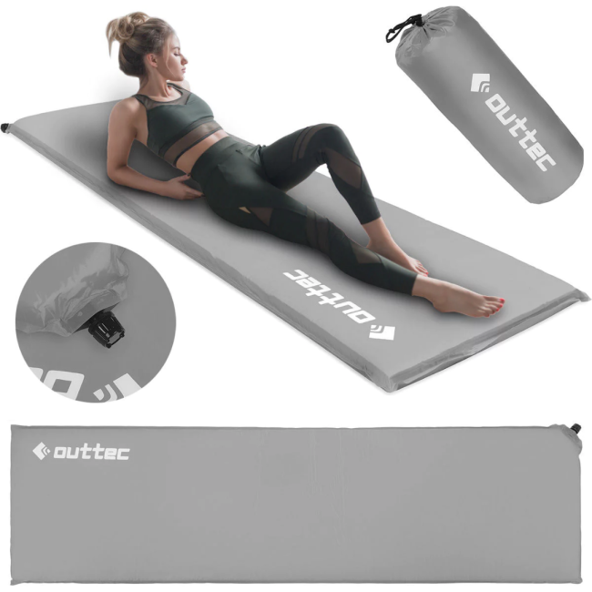 Самонадувний килимок Outtec 180х53х4см гладкий сірий