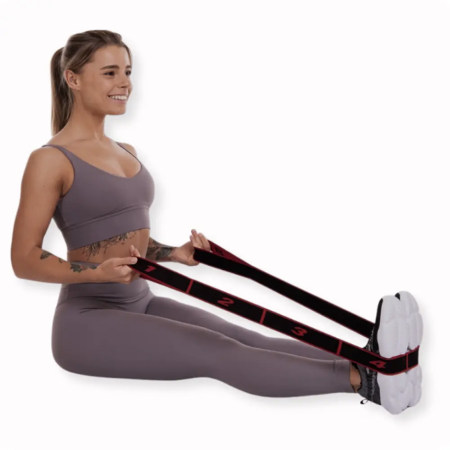 Резинка для фитнеса с петлями Queenfit 86,5х4см черно-красная