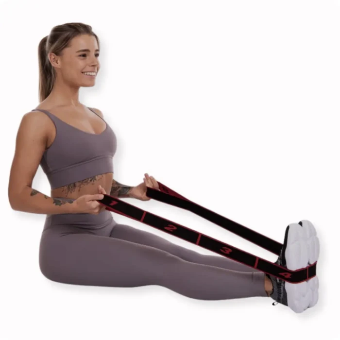 Резинка для фитнеса с петлями Queenfit 86,5х4см черно-красная