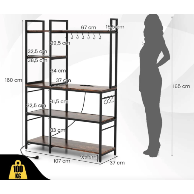 Стеллаж Costway Kamel 5-ярусный с 2 розетками в стиле Loft