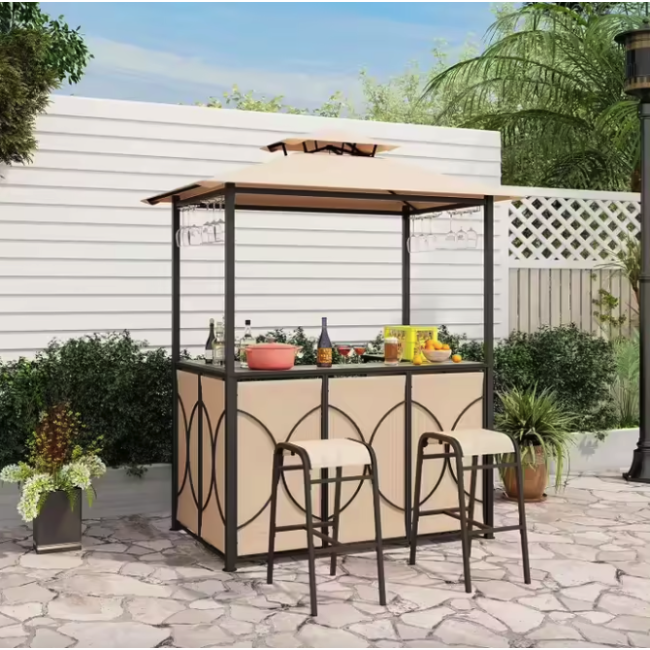 Комплект Costway Naro с грилем и 2 барными стульями бежевый.