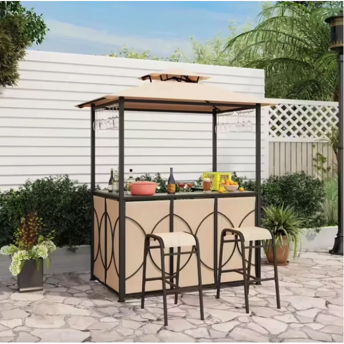 Комплект Costway Naro з грилем і 2 барними стільцями бежевий