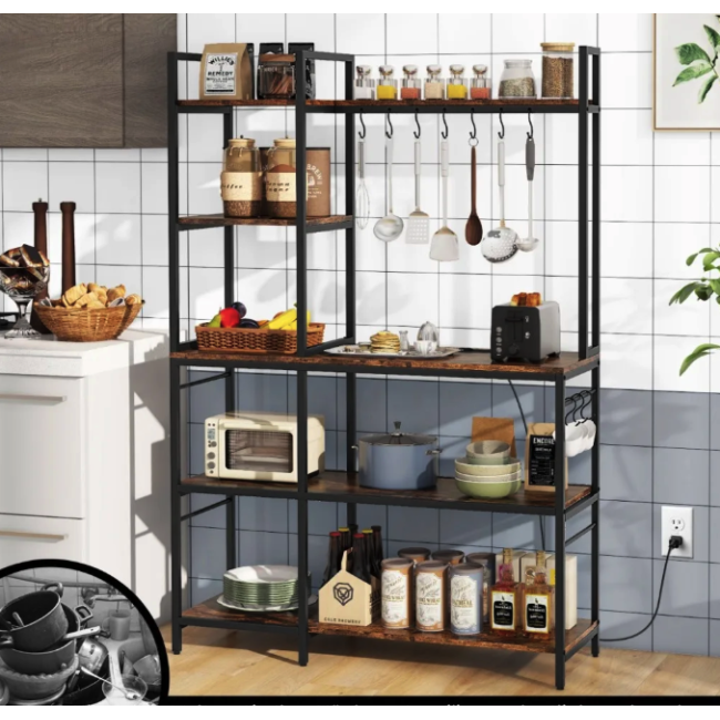 Стеллаж Costway Kamel 5-ярусный с 2 розетками в стиле Loft