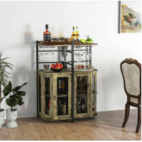 Стелаж Costway Marvo барний з тримачем келихів в стилі Loft бежевий