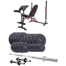 Набор Elitum Titan 89кг со скамьей HS-1095, штангой и гантелями.