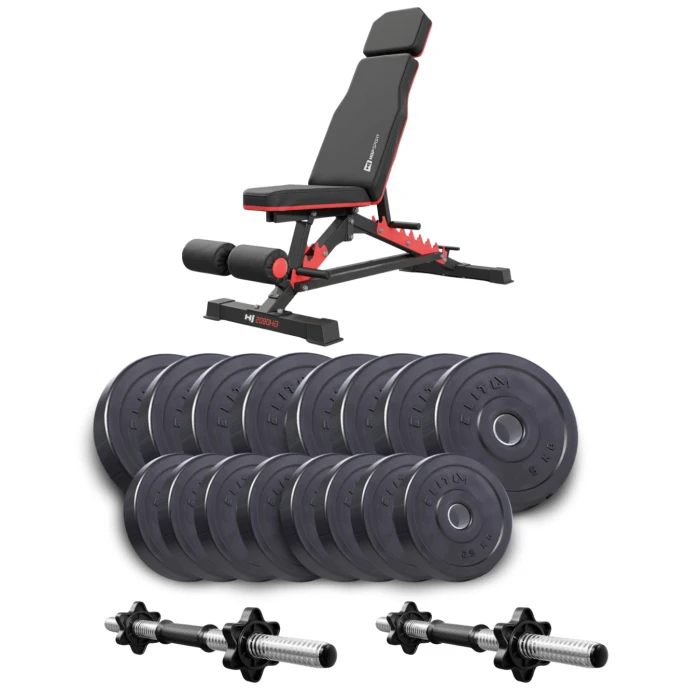 Набір Elitum Titan гантелі 2х31кг з лавою Hop-Sport HS-2090 HB