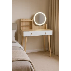Туалетний столик Jumi Scandi LED підсвітка, з шухлядами, шкіряні ручки, світлий бук