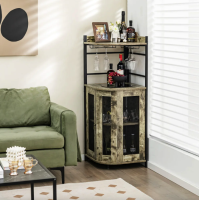 Стелаж Costway Marvo барний з тримачем келихів в стилі Loft бежевий