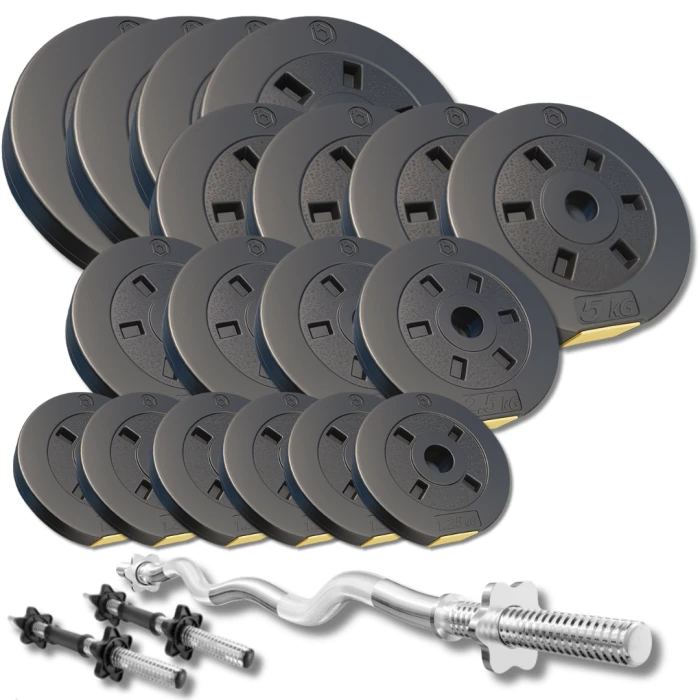 Набір зі штангою та гантелями Besport PowerPro 86кг з w-подібним грифом 120см