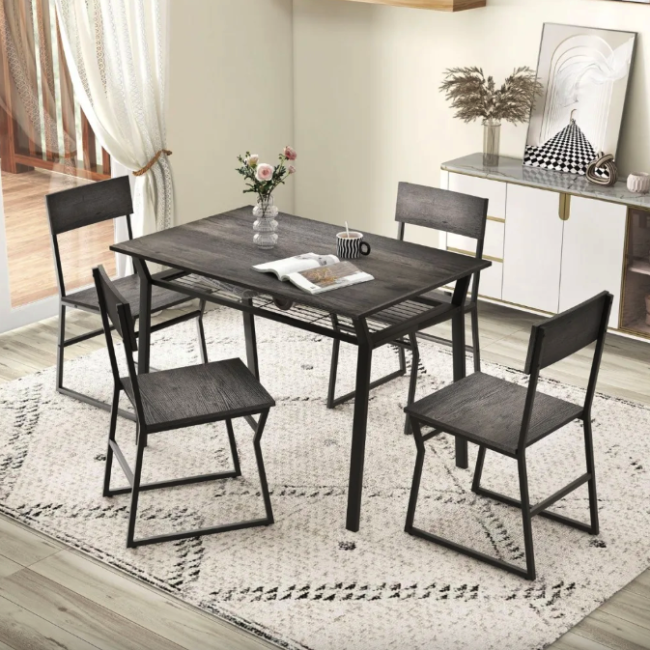 Комплект мебели Costway Merax обеденный стол со стульями в стиле Loft серый