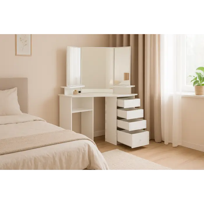 Туалетний столик Chomik TRIO кутовий з дзеркалом білий