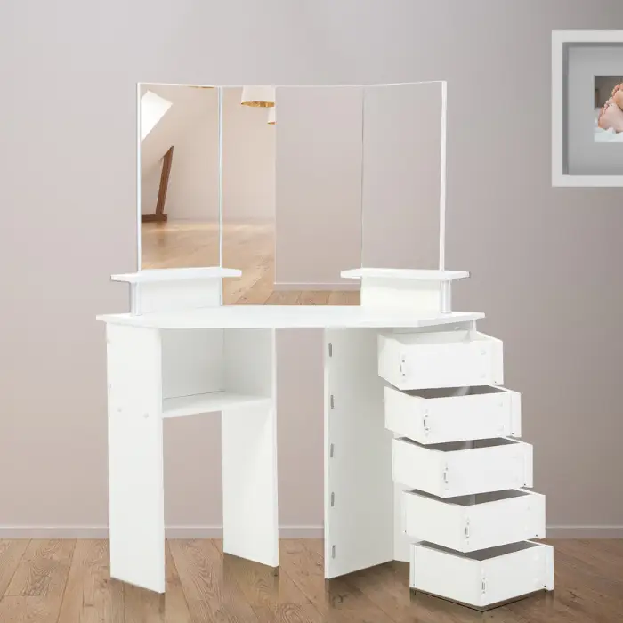 Туалетний столик Chomik TRIO кутовий з дзеркалом білий