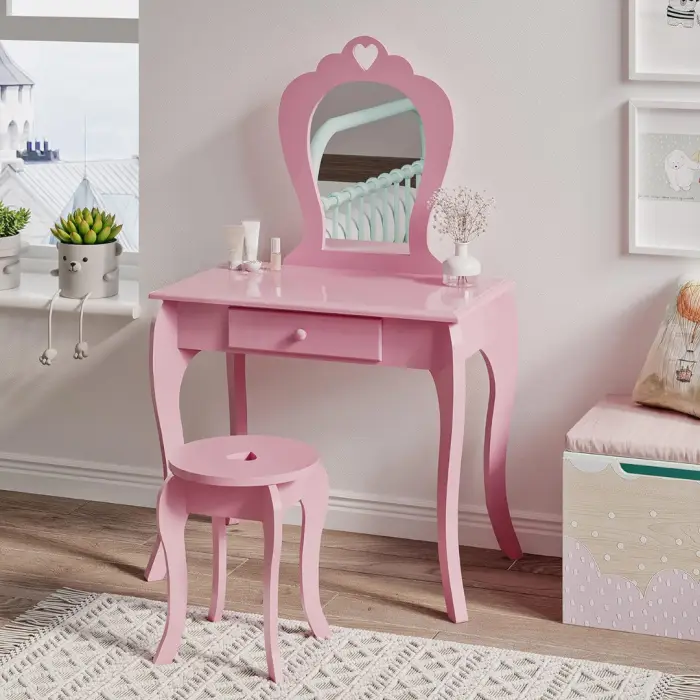 Детский туалетный столик Chomik ELSA с зеркалом + розовый стул.