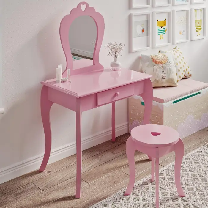 Детский туалетный столик Chomik ELSA с зеркалом + розовый стул.