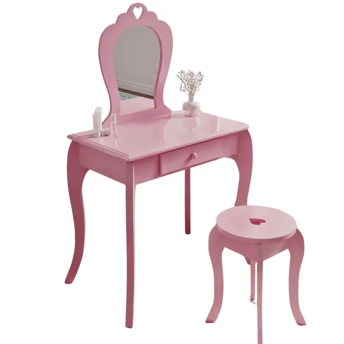 Детский туалетный столик Chomik ELSA с зеркалом + розовый стул.
