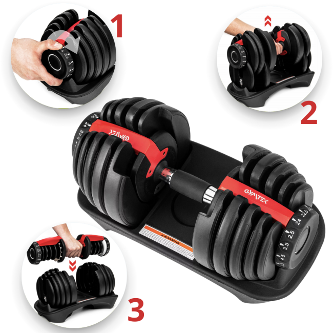 Гантель разборная регулируемая Gymtek 2,5-24кг красный