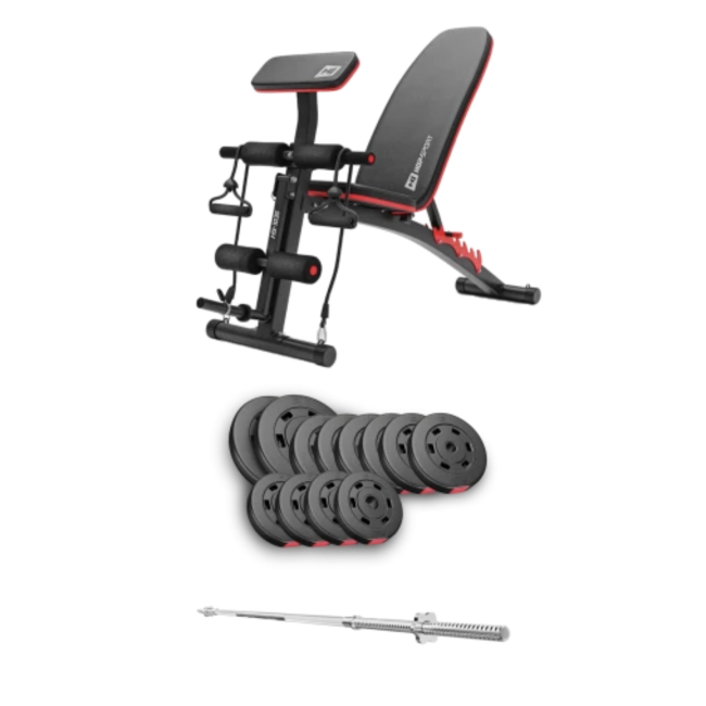 Набор Hop-Sport Premium 69кг со скамьей HS-1035 и штангой