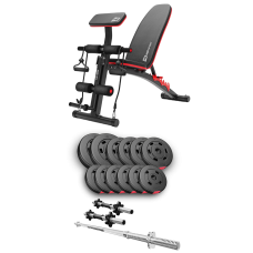 Набір Hop-Sport Premium 38кг з лавою HS-1035, штангою та гантелями